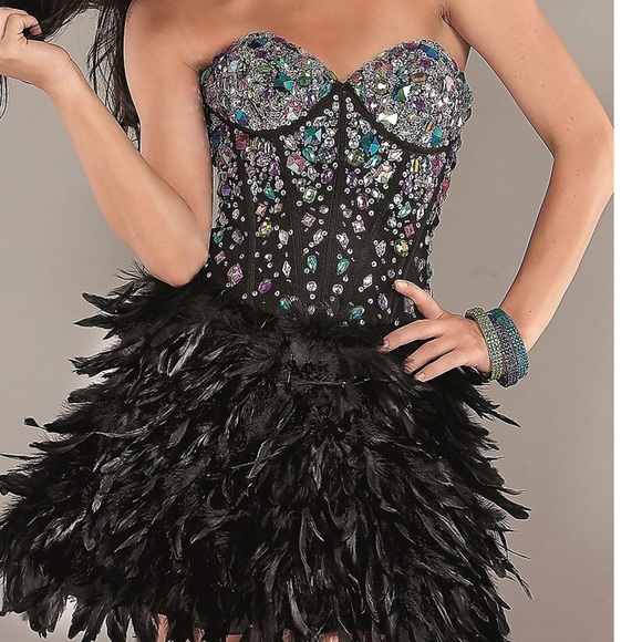 Jovani Dresses & Skirts - Jovani short dress with rainbow gems and feathers
